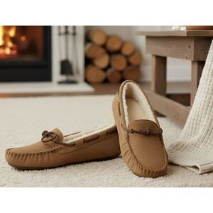 Eddie Bauer Moccasins Brown Suede Loafers Sherpa Lined Womens Size 9